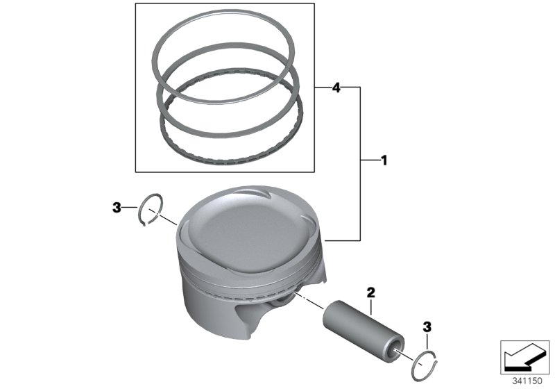 Piston, halka ve cıvata ile