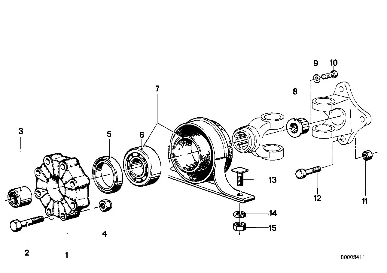 Cardanas, koppelingsschijf/tussenlager