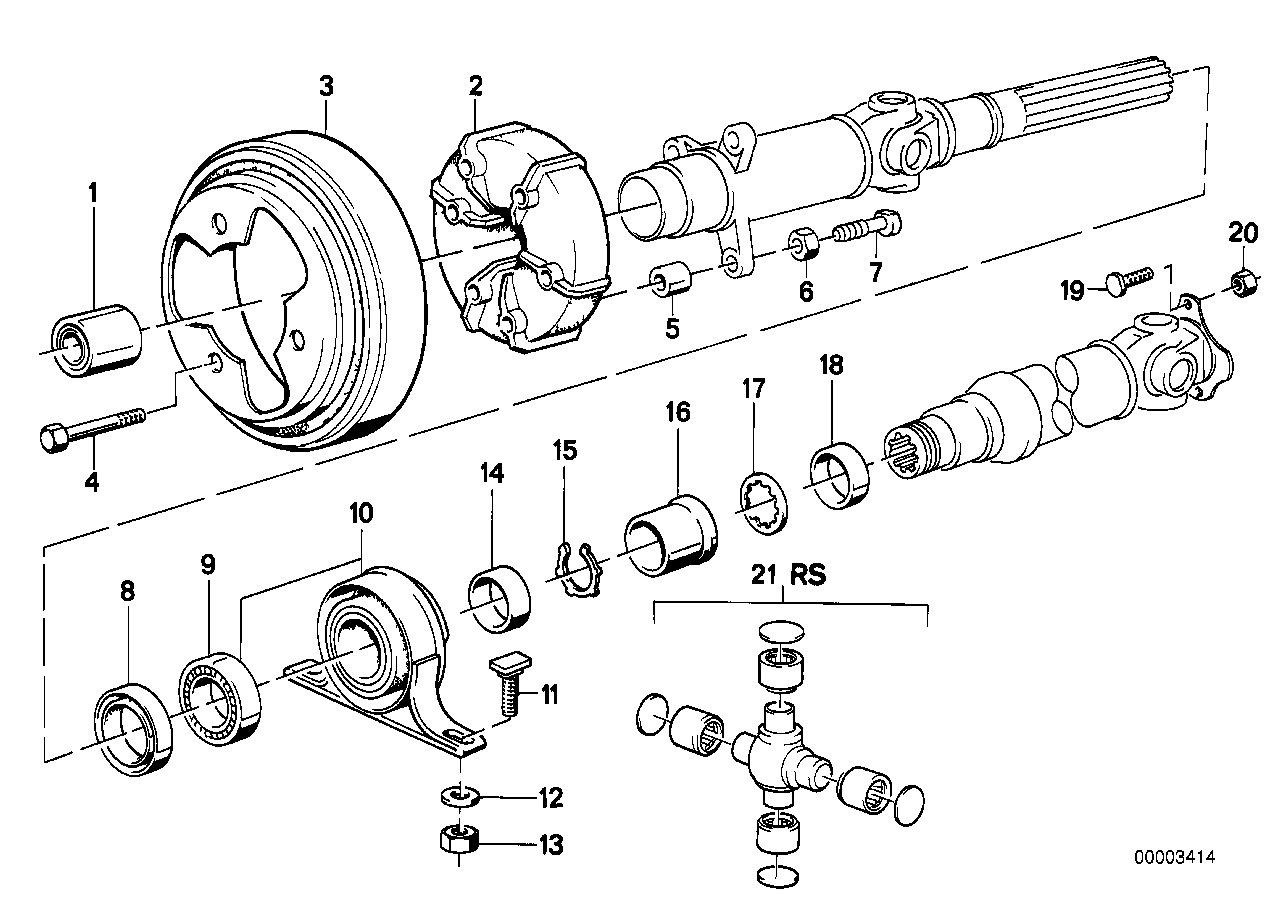 Cardanas, koppelingsschijf/tussenlager