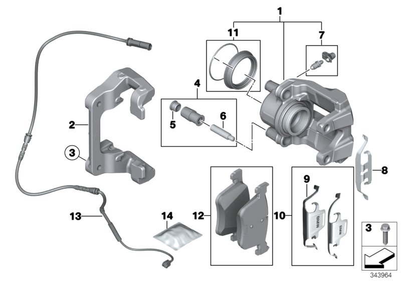 Front wheel brake, brake pad sensor