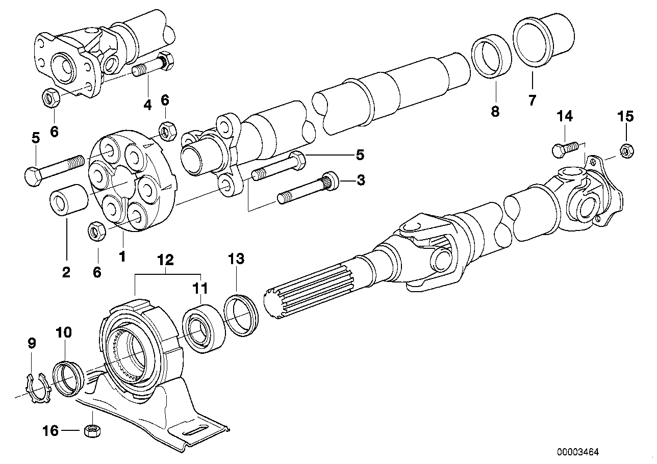 Kloub. hřídel-stř.ložisko-kardan. kloub