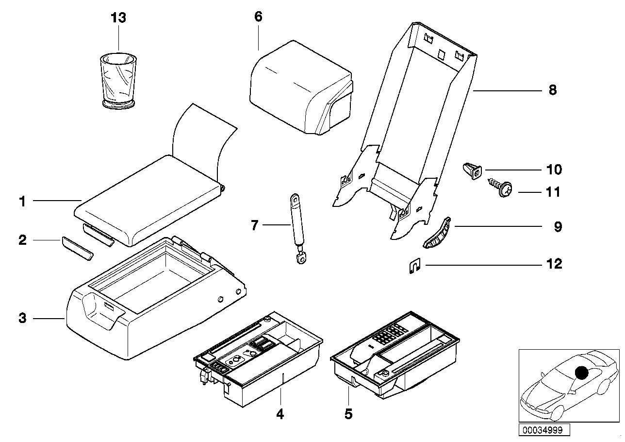 Seat, rear, centre armrest, multifunct.