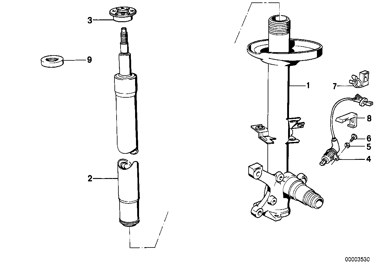 Fjaederben fram/stoetdaempare