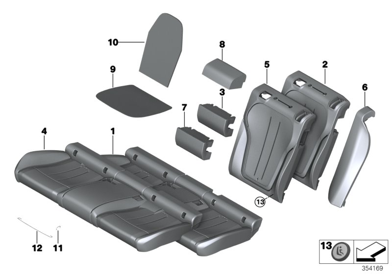 Seat, rear, cushion and cover