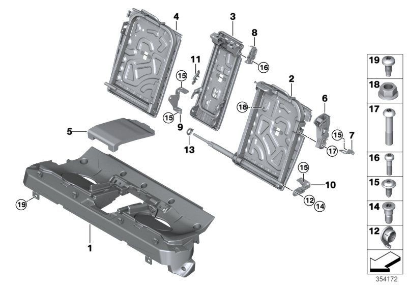 Seat, rear, seat frame, through-loading