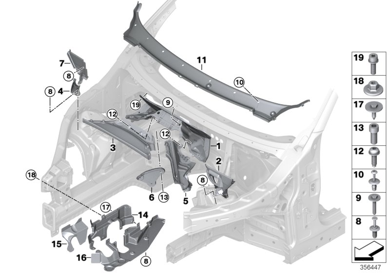 Mounting parts, engine compartment