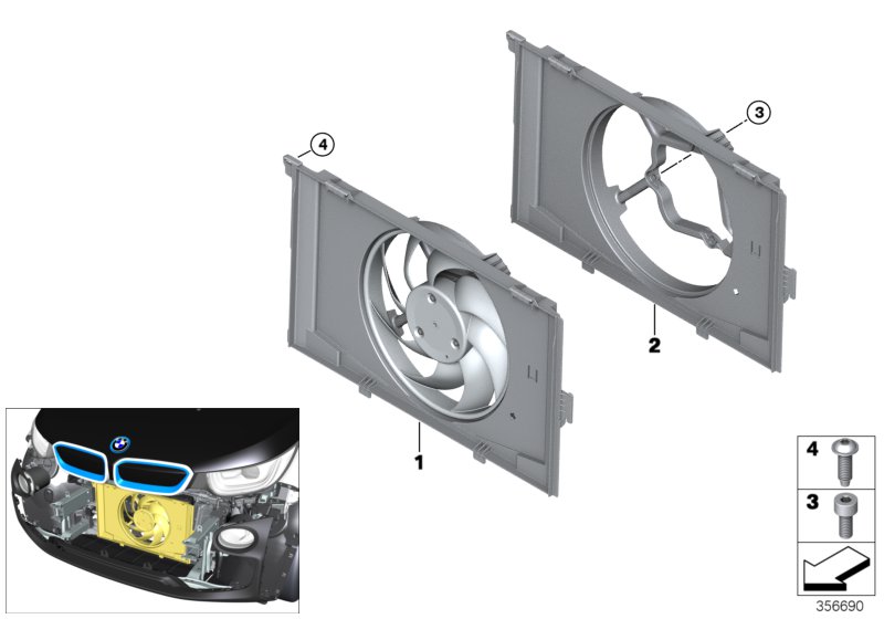 Fan housing, mounting parts