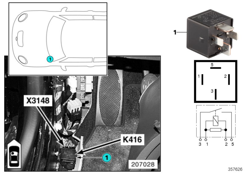 Relais chauffage de pare-brise K416