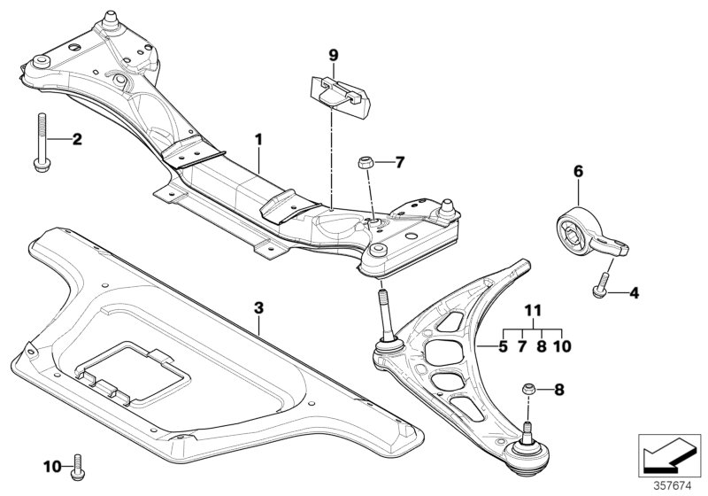 Front axle support/wishbone