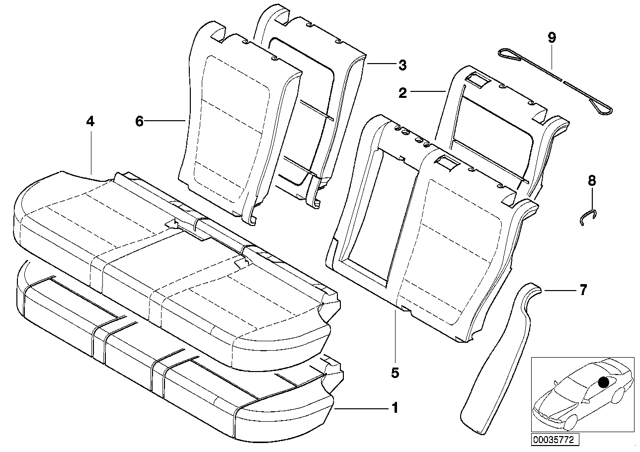 Sitz hinten Polster und Bezug Durchlade