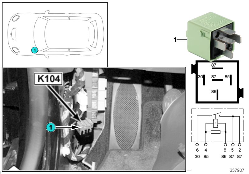 Relay, auxiliary coolant pump K104