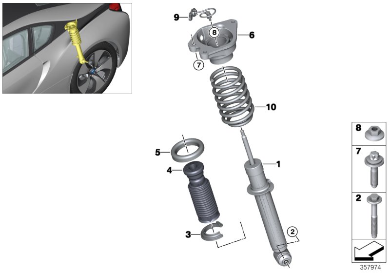 Spring strut, rear / VDC / ECU