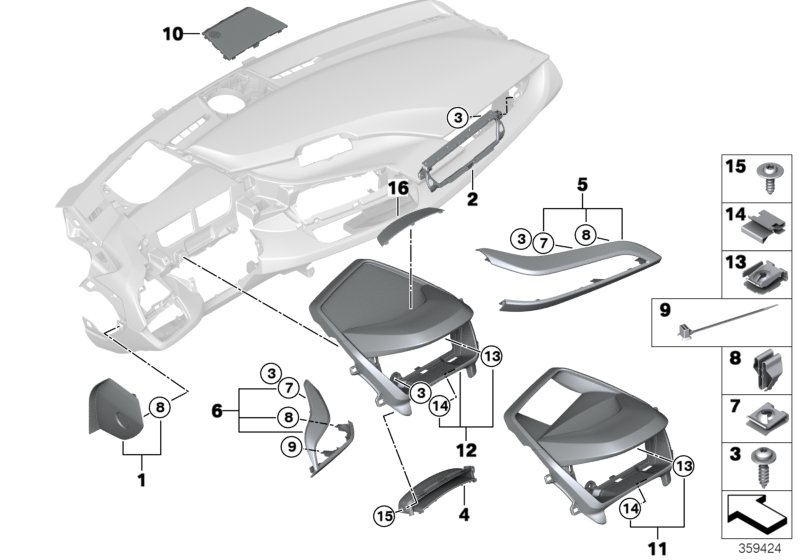 Mounting parts, instrument panel, top