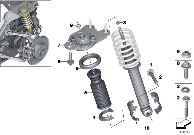 Single components for rear spring strut