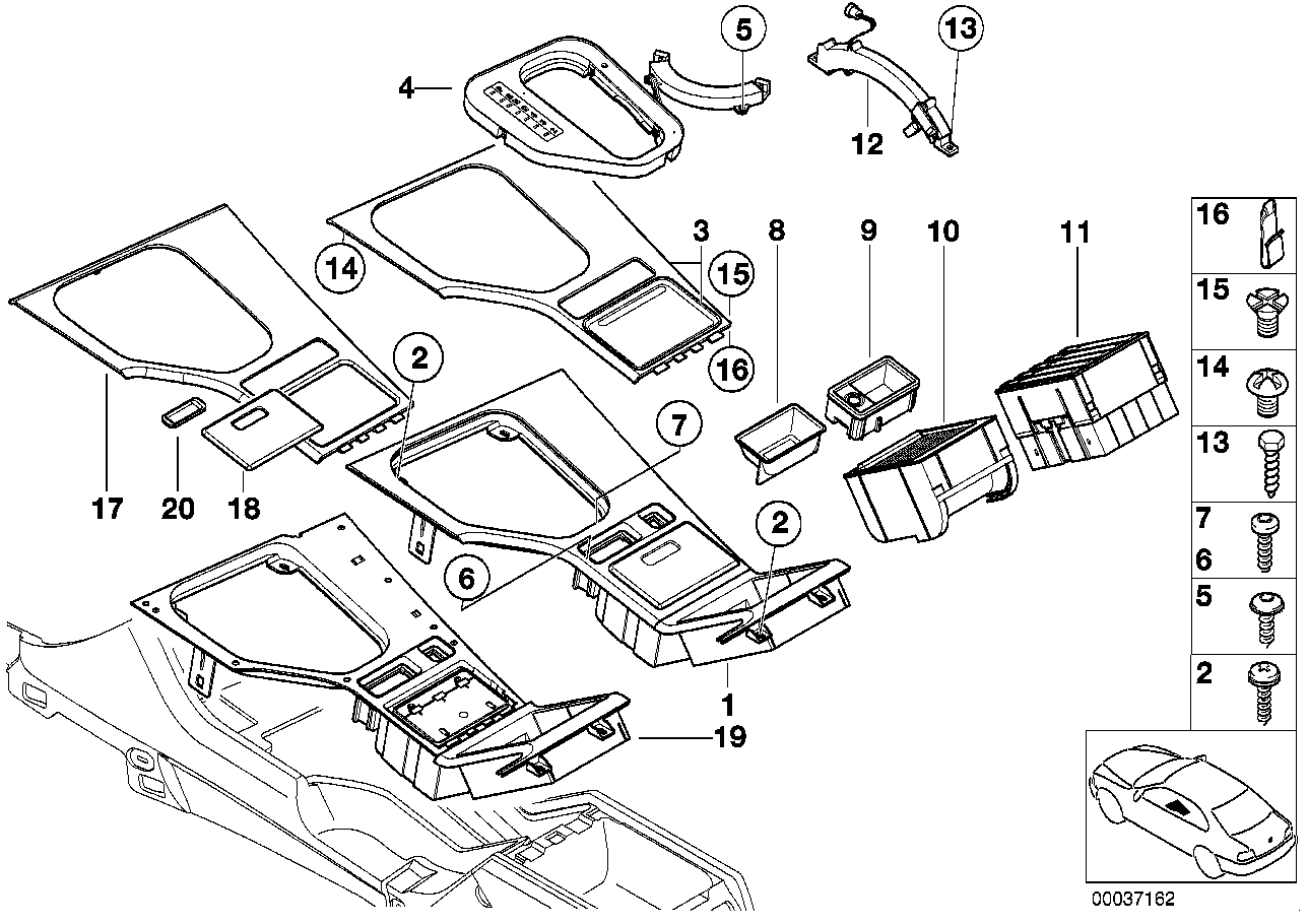 Mounted parts for centre console