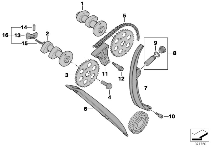 Ventilsteuerung-Nockenwelle/Kettentrieb