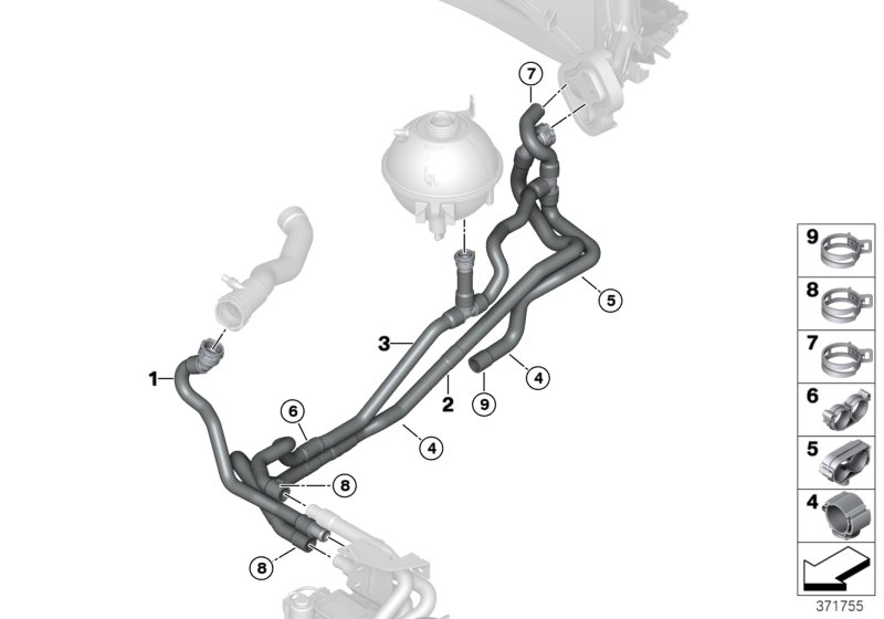 Coolant hoses, auxiliary heater