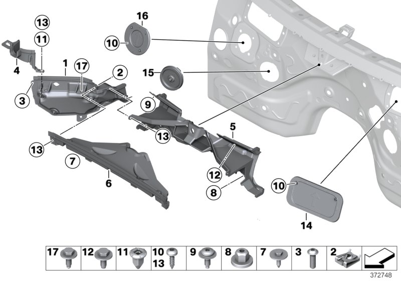 Peças de montagem compartimento motor