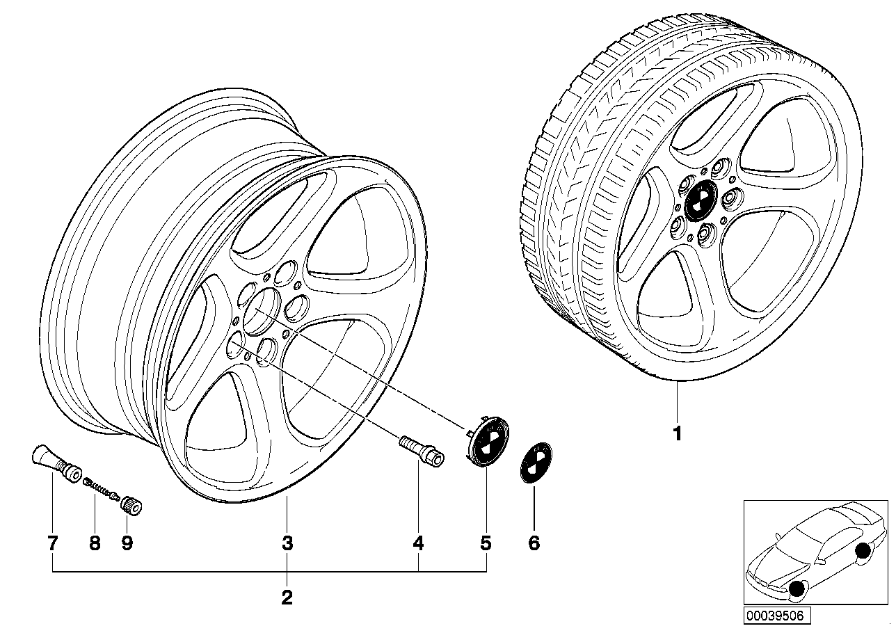 Ruota LL BMW, raggio stella 69