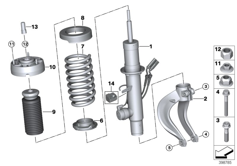 Spring strut, front VDC / mounting parts