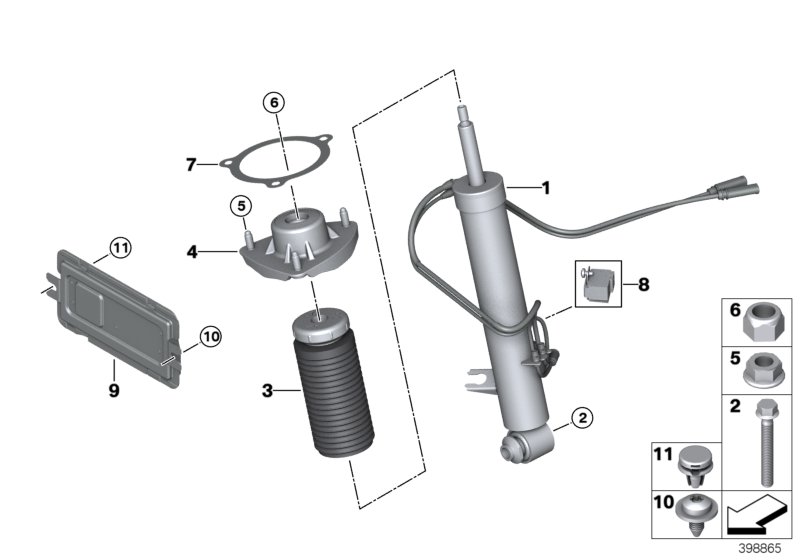 Spring strut, rear / VDC / ECU