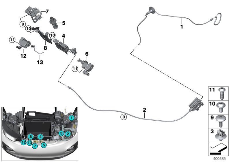 Engine bonnet, closing system