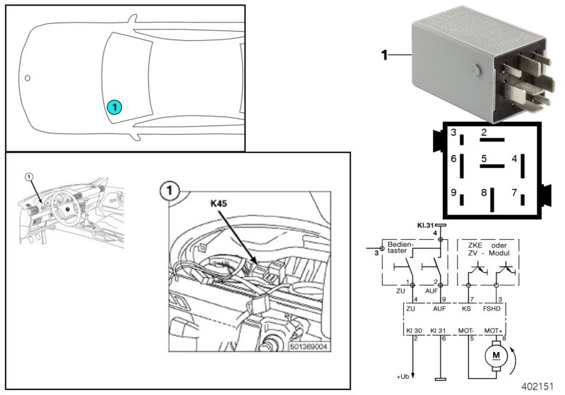 Relay, folding sliding sunroof, K45