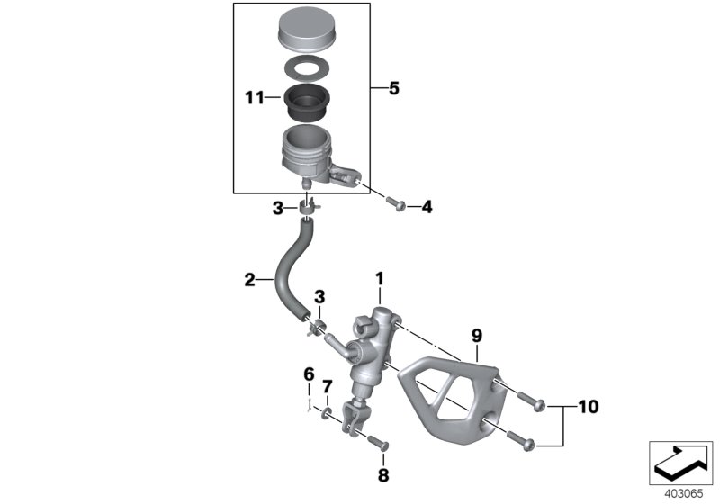 Rear brake master cylinder w container