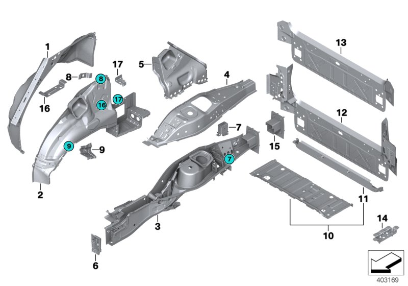 Rear wheelhouse/floor parts