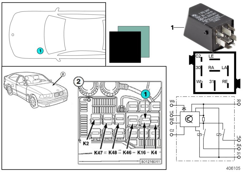 Relay, hazard-warning lights K16