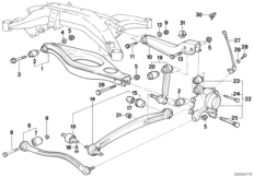 Rear axle support/wheel suspension