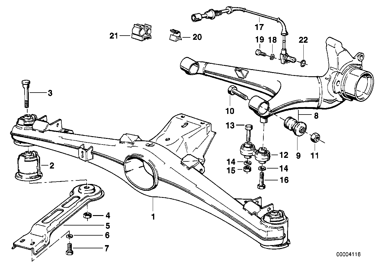 Rear axle support/wheel suspension