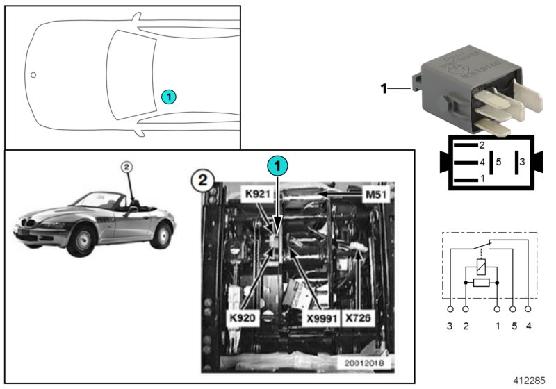 Relay, cut-off driv.seat long. adj. K921