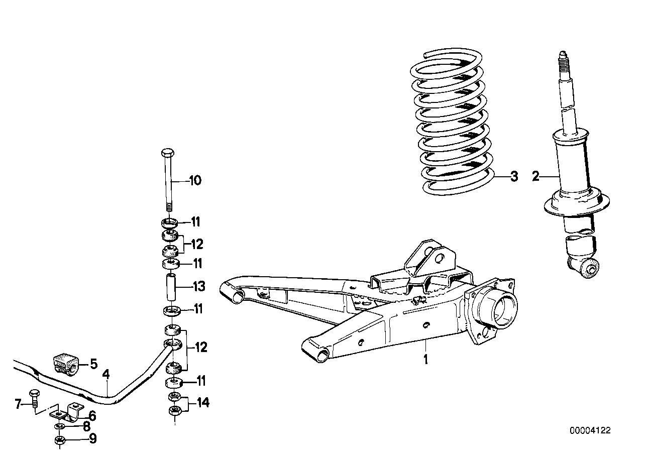 Cadre auxiliere arriere/suspension roues