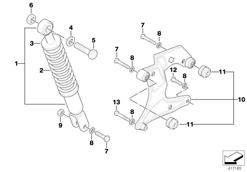 Spring strut rear/auxiliary swing arm