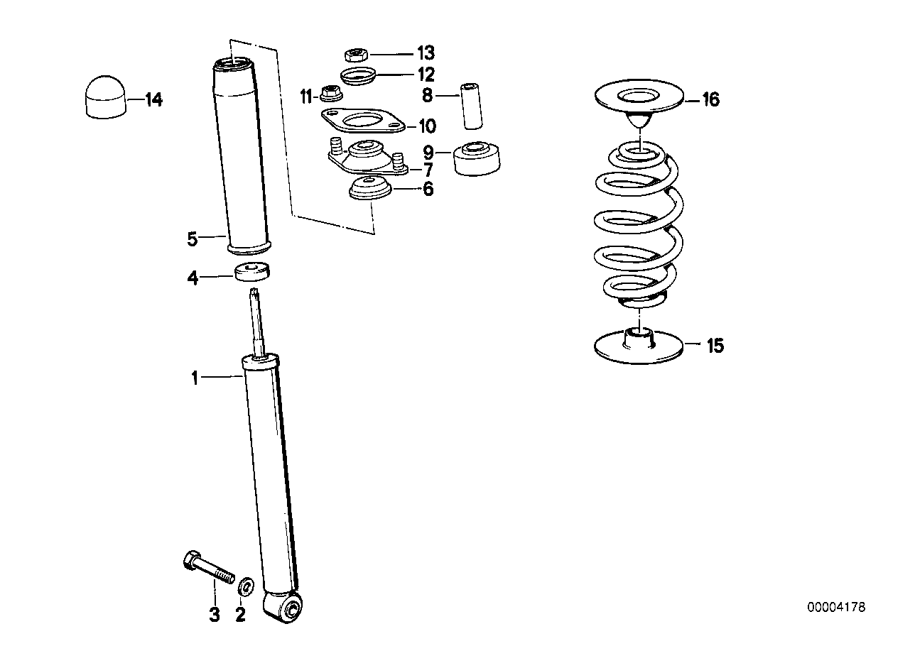 Single components for rear spring strut