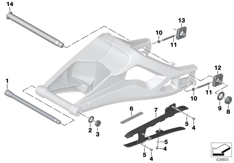 Rear axle swinging fork - mounting parts