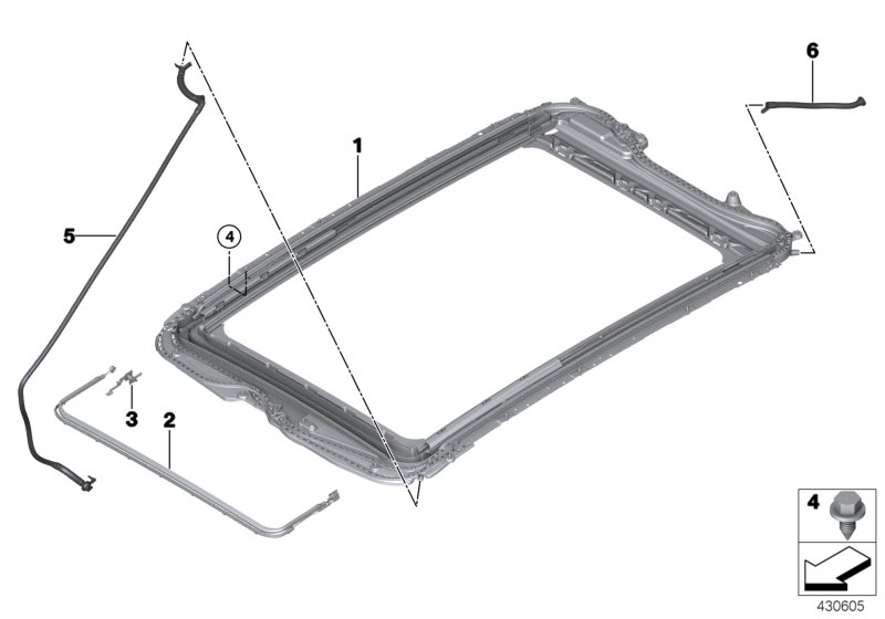 Panorama glass roof, mounting parts