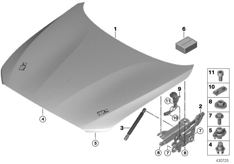 Engine hood/mounting parts