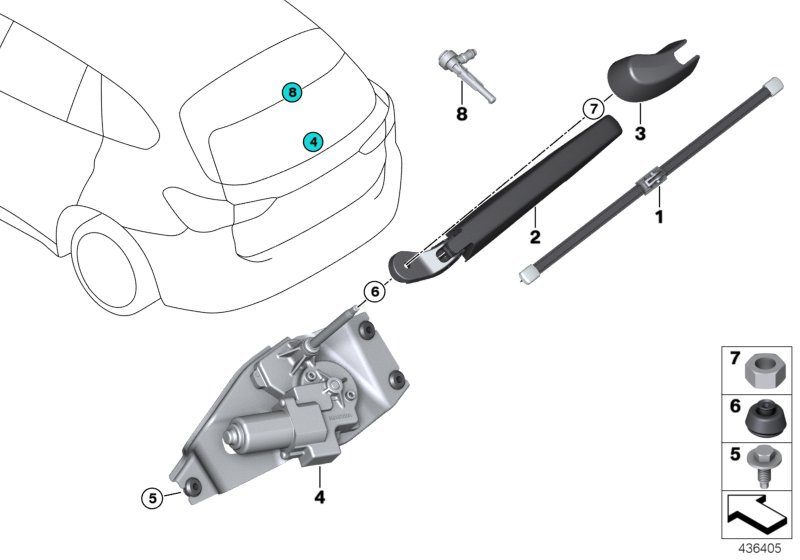 Single parts for rear window wiper