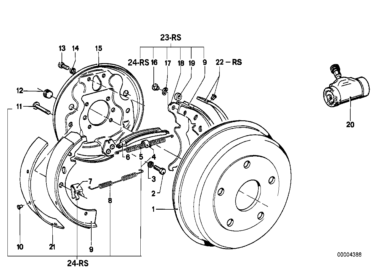 Rear wheel brake, drum brake