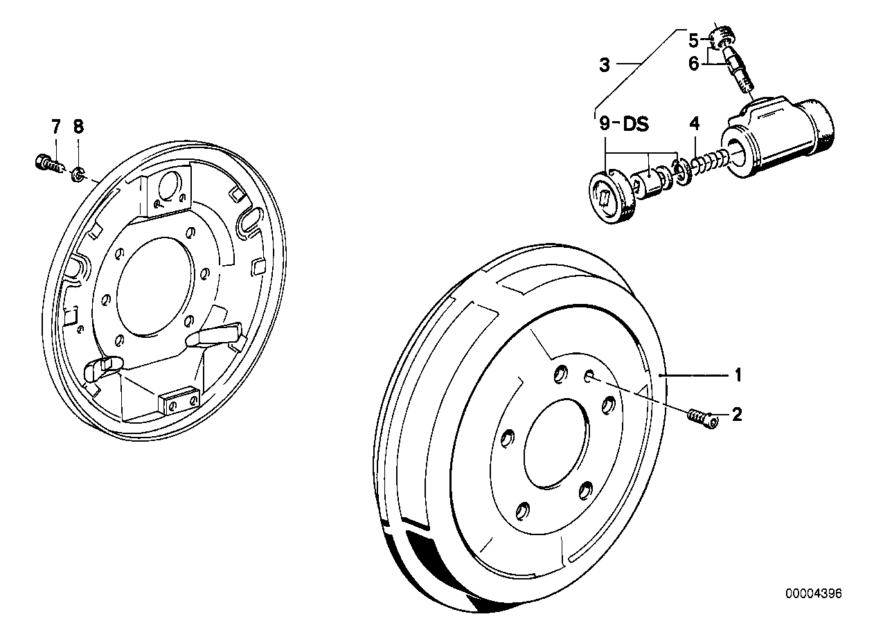 Drum brake-brake drum/wheel brake cyl.