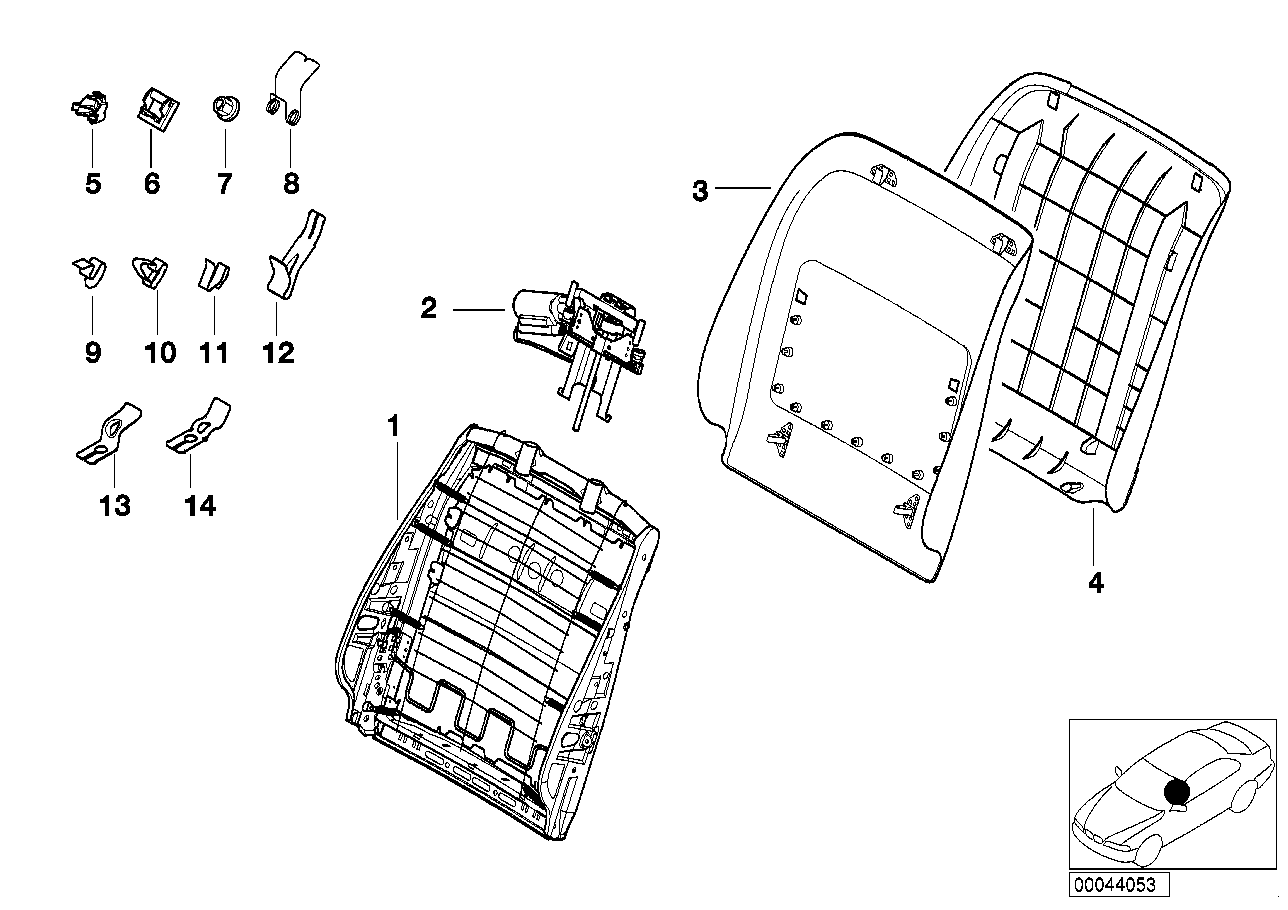 Front seat backrest frame/rear panel