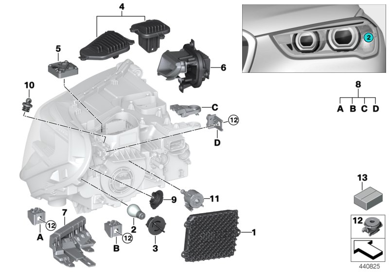 Single parts, headlight LED