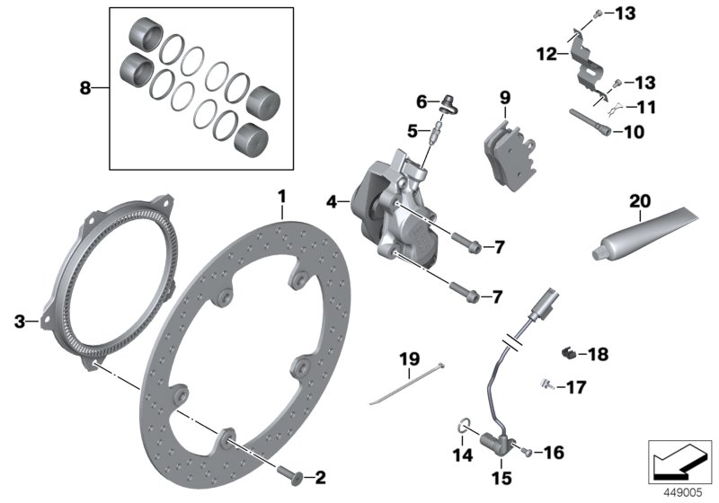 Front brake, retrofit, rivet kit