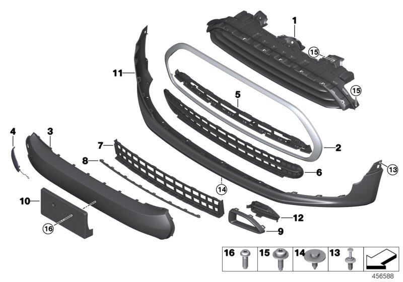 Trim panel, trim elements, front