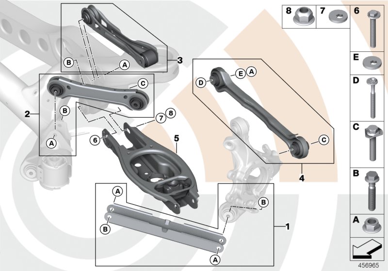 Repair kits, control arms and struts