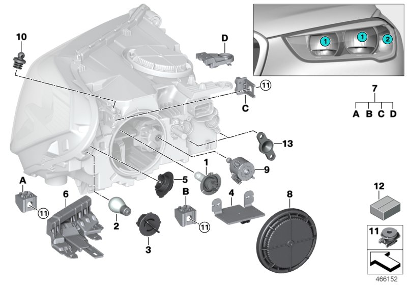 Individual parts for headlamp, halogen