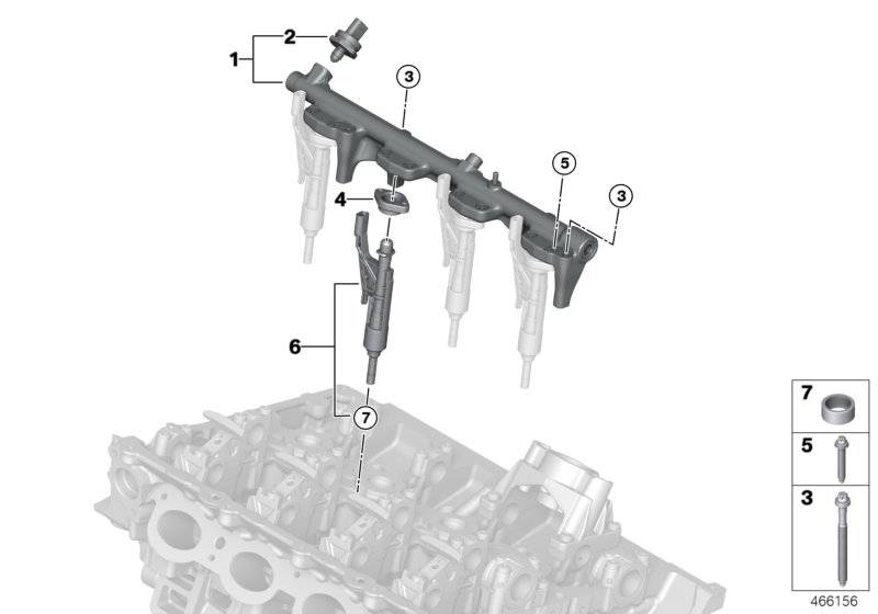 High-pressure rail/injector/mounting
