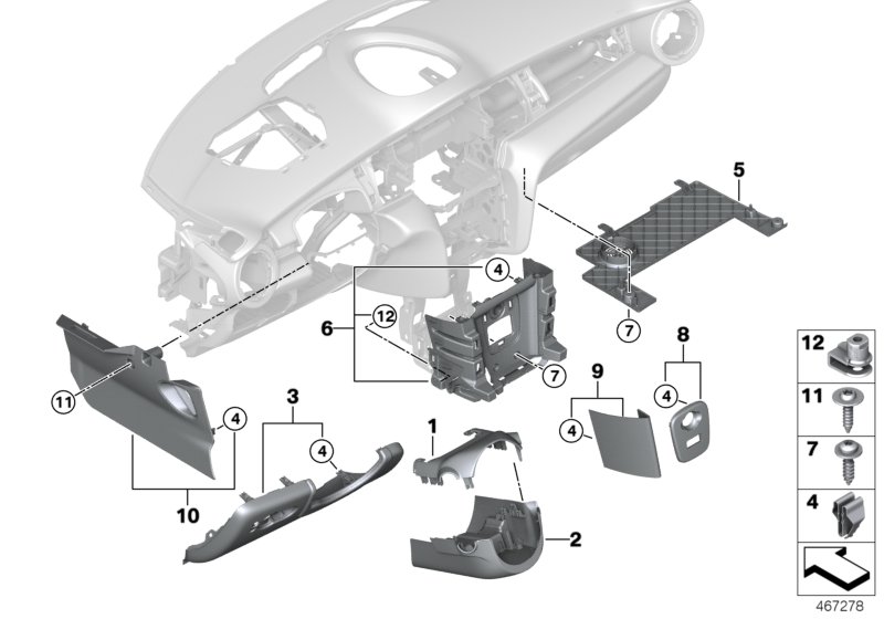 Mounting parts, instrument panel, bottom